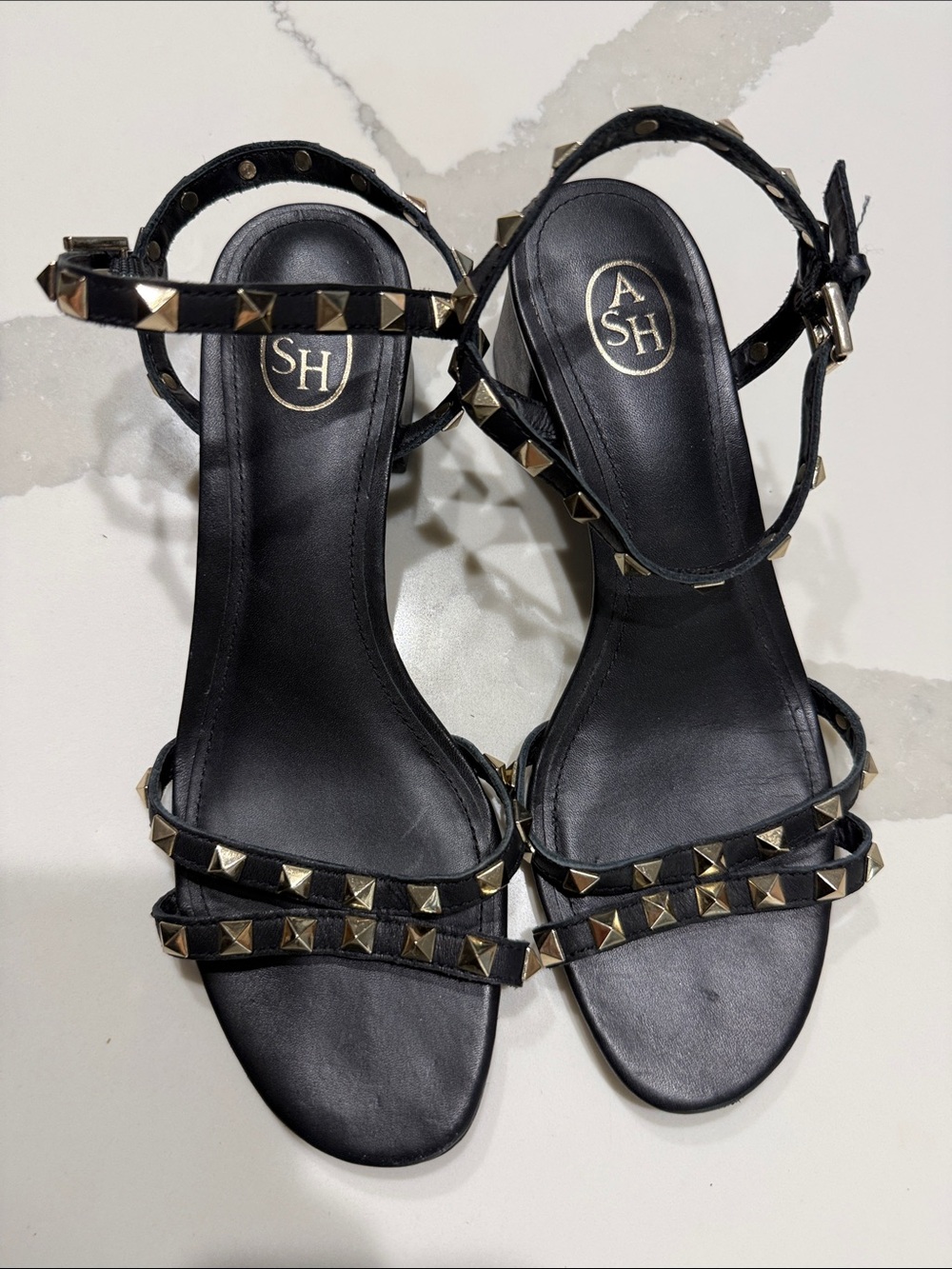 ASH Black Leather Pyramid-Stud Ankle-Strap Sandals